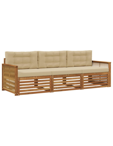 Set di divani da esterno con cuscino 3 pcs Naturale e Beige