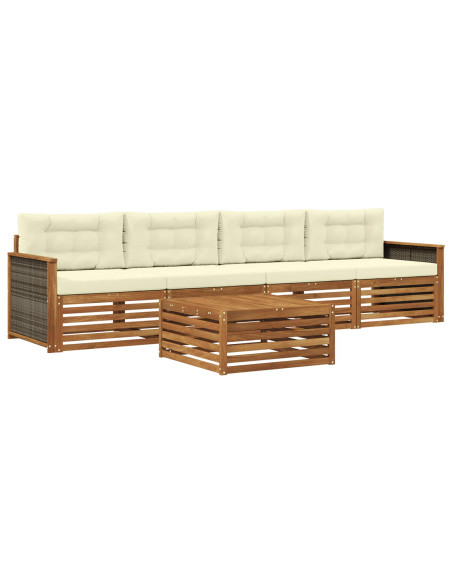 Set di divani da esterno con cuscino 5 pcs Naturale e Crema