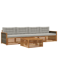 Set di divani da esterno 5 pcs Naturale e Grigio Chiaro