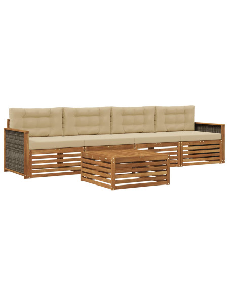 Set di divani da esterno con cuscino 5 pcs Naturale e Beige