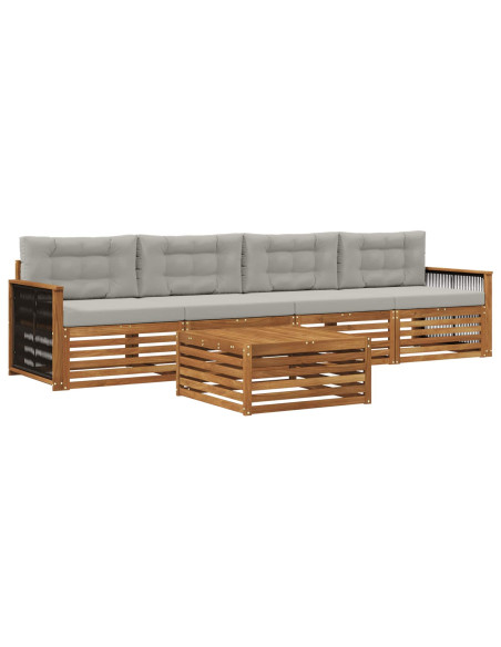 Set di divani da esterno 5 pcs Naturale e Grigio Chiaro