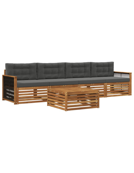 Set di divani da esterno con cuscino 5 pcs Naturale e Antracite