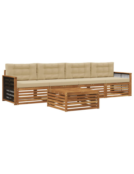 Set di divani da esterno con cuscino 5 pcs Naturale e Beige