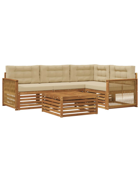 Set di divani da esterno con cuscino 5 pcs Naturale e Beige