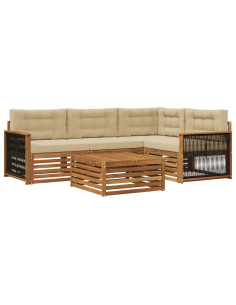 Set di divani da esterno con cuscino 5 pcs Naturale e Beige