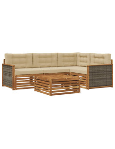 Set di divani da esterno con cuscino 5 pcs Naturale e Beige