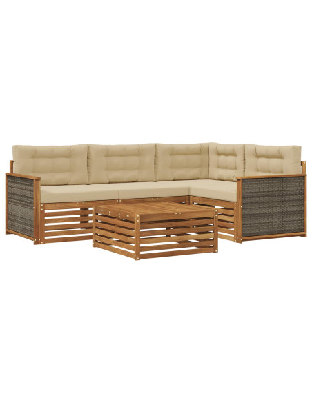 Set di divani da esterno con cuscino 5 pcs Naturale e Beige
