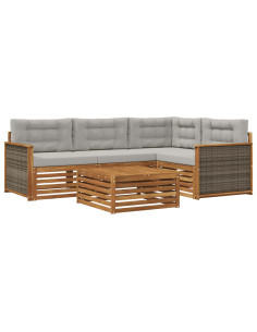 Set di divani da esterno 5 pcs Naturale e Grigio Chiaro