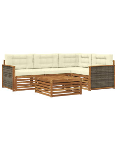 Set di divani da esterno con cuscino 5 pcs Naturale e Crema