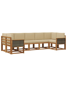 Set di divani da esterno con cuscino 7 pcs Naturale e Beige