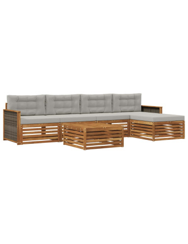 Set di divani da esterno 6 pcs Naturale e Grigio Chiaro