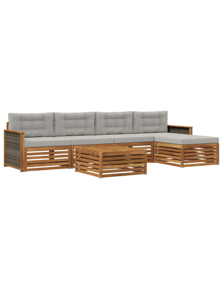 Set di divani da esterno 6 pcs Naturale e Grigio Chiaro