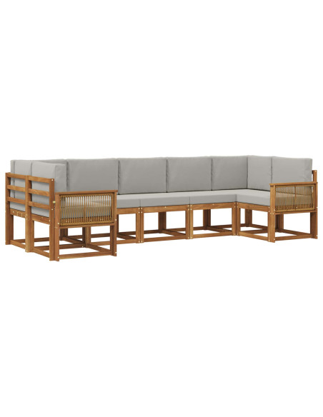 Set di divani da esterno 7 pcs Naturale e Grigio Chiaro