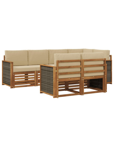 Set divano sezionale con cuscino 6 pcs Naturale