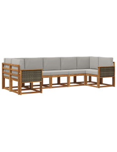 Set di divani da esterno 7 pcs Naturale e Grigio Chiaro