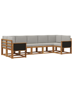 Set di divani da esterno 7 pcs Naturale e Grigio Chiaro