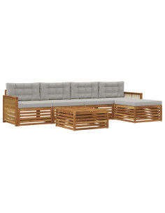 Set di divani da esterno 6 pcs Naturale e Grigio Chiaro