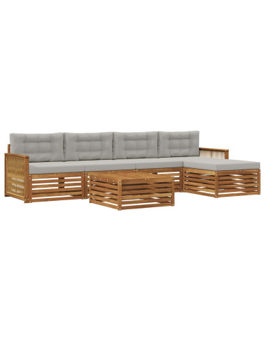Set di divani da esterno 6 pcs Naturale e Grigio Chiaro