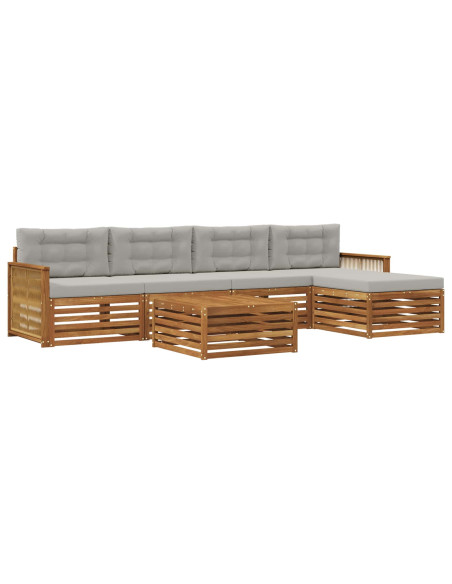 Set di divani da esterno 6 pcs Naturale e Grigio Chiaro