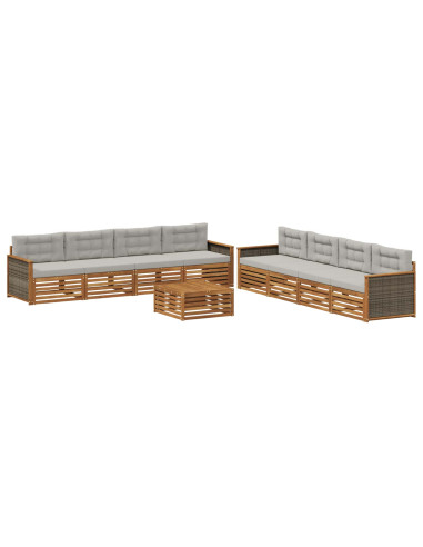 Set di divani da esterno 9 pcs Naturale e Grigio Chiaro