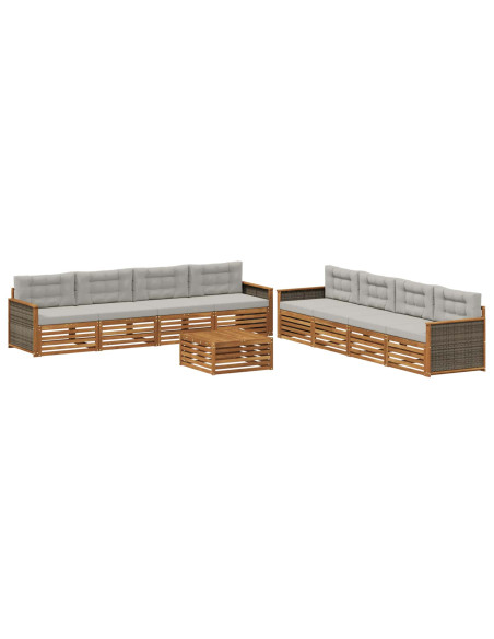 Set di divani da esterno 9 pcs Naturale e Grigio Chiaro