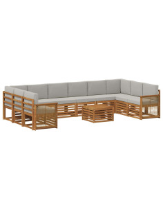 Set di divani da esterno 8 pcs Naturale e Grigio Chiaro