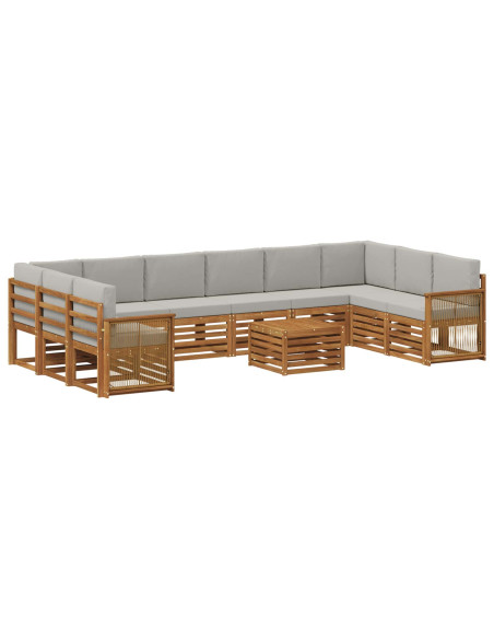 Set di divani da esterno 8 pcs Naturale e Grigio Chiaro