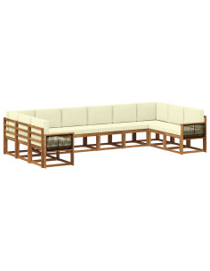 Set di divani da esterno con cuscino 10 pcs Naturale e Crema
