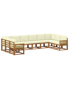 Set di divani da esterno con cuscino 10 pcs Naturale e Crema