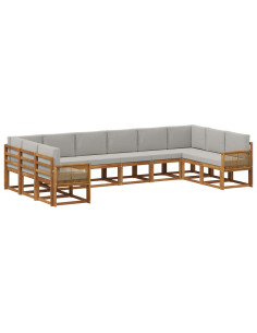 Set di divani da esterno 10 pcs Naturale e Grigio Chiaro