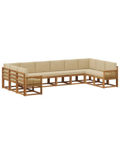 Set di divani da esterno con cuscino 10 pcs Naturale e Beige