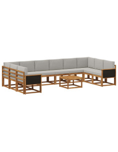 Set di divani da esterno 11 pcs Naturale e Grigio Chiaro