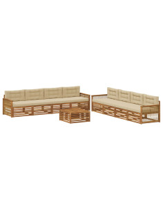 Set di divani da esterno con cuscino 9 pcs Naturale e Beige
