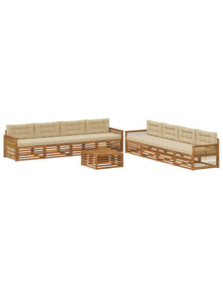 Set di divani da esterno con cuscino 9 pcs Naturale e Beige