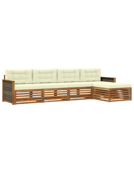 Set di divani da esterno con cuscino 5 pcs Naturale e Crema