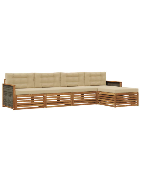 Set di divani da esterno con cuscino 5 pcs Naturale e Beige