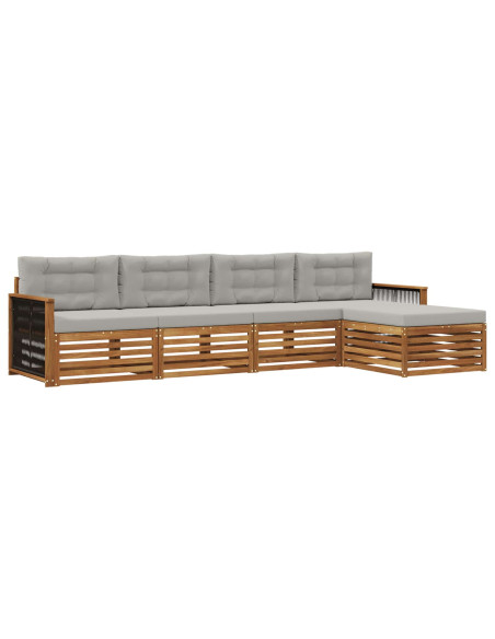 Set di divani da esterno 5 pcs Naturale e Grigio Chiaro