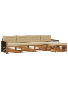 Set di divani da esterno con cuscino 5 pcs Naturale e Beige