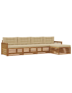Set di divani da esterno con cuscino 5 pcs Naturale e Beige