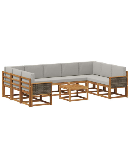 Set di divani da esterno 10 pcs Naturale e Grigio Chiaro
