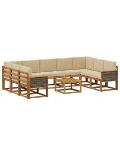 Set di divani da esterno con cuscino 10 pcs Naturale e Beige