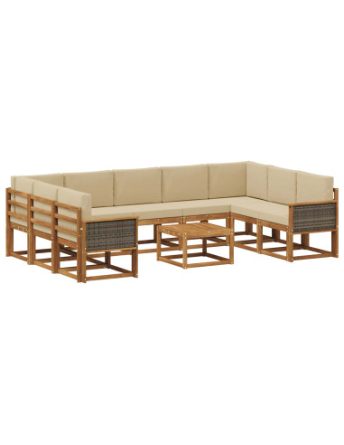 Set di divani da esterno con cuscino 10 pcs Naturale e Beige