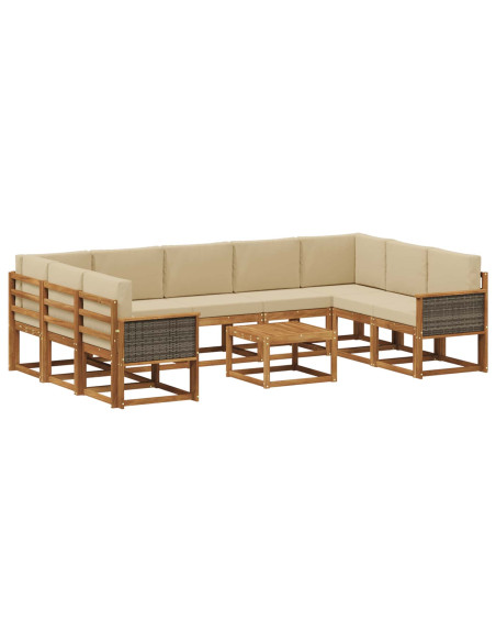 Set di divani da esterno con cuscino 10 pcs Naturale e Beige