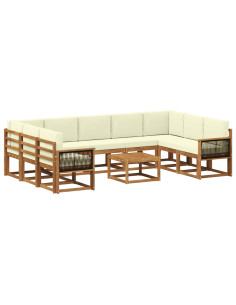 Set di divani da esterno con cuscino 10 pcs Naturale e Crema