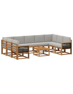Set di divani da esterno 10 pcs Naturale e Grigio Chiaro
