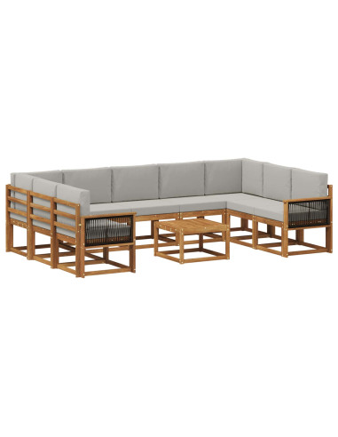 Set di divani da esterno 10 pcs Naturale e Grigio Chiaro