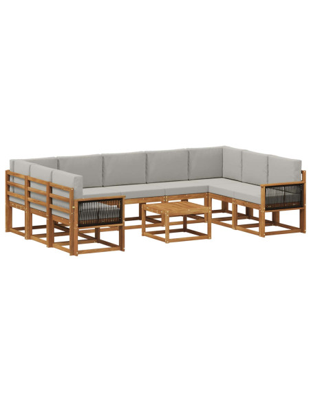 Set di divani da esterno 10 pcs Naturale e Grigio Chiaro
