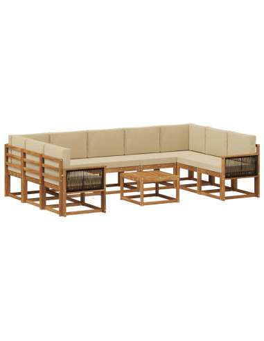 Set di divani da esterno con cuscino 10 pcs Naturale e Beige
