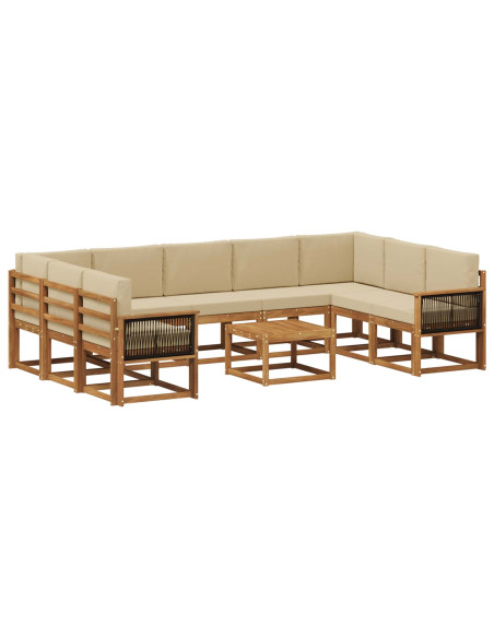 Set di divani da esterno con cuscino 10 pcs Naturale e Beige