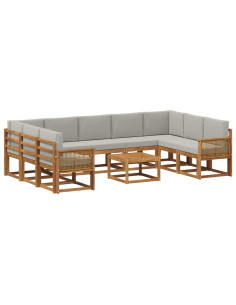 Set di divani da esterno 10 pcs Naturale e Grigio Chiaro